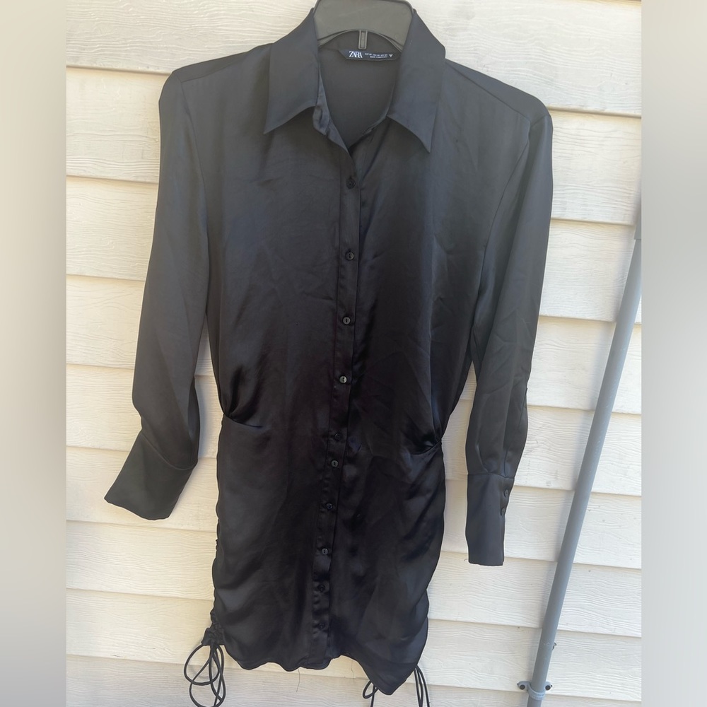 Zara Women Long Sleeve Shirt Dress Black Size XS